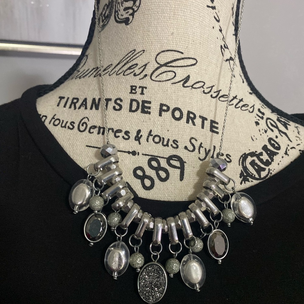 Silver Statement Bib Necklace - Elegant Women's Jewelry